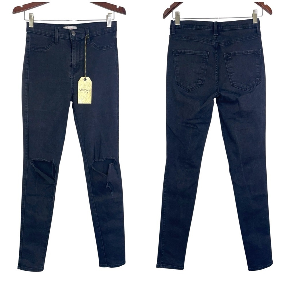 Vibrant ripped knee skinny jeans high-rise black stretch distressed 29